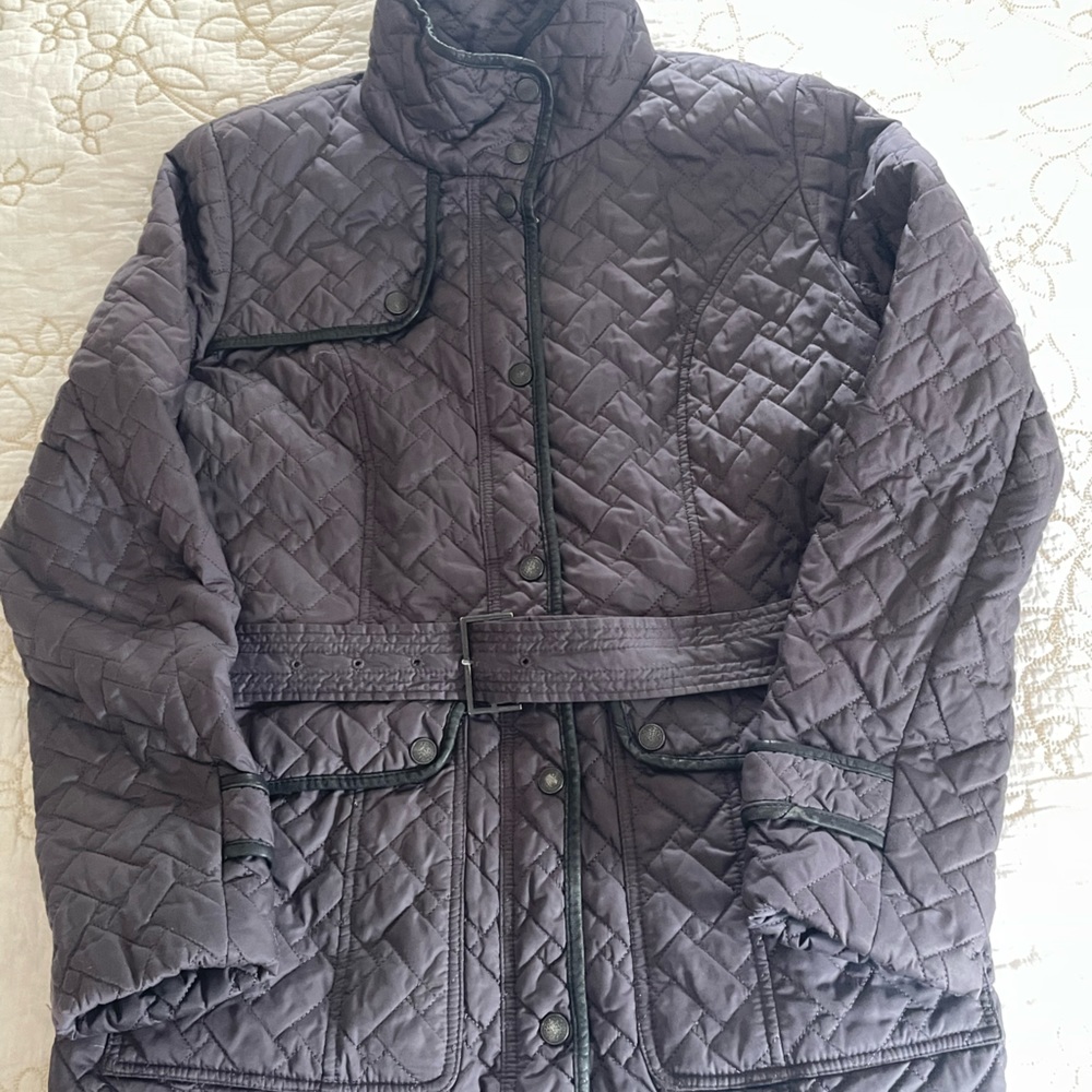 Cole Haan Quilted Jacket Grey with Black Piping